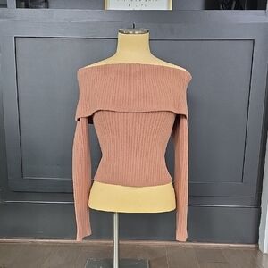 Express Off-Shoulder Ribbed Sweater - Brown